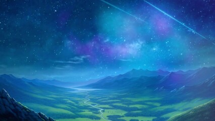 beautiful milky way background in anime illustration style, 4K animation