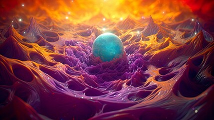 Wall Mural - beautiful blue glowing pearl l in a luxury flow of gold and purple fluid. fantasy planet, earth bein