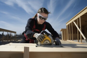 Wall Mural - Female carpenter work. Generate Ai