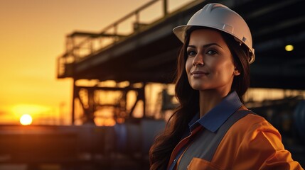 Canvas Print - Female civil engineering standing at construction site