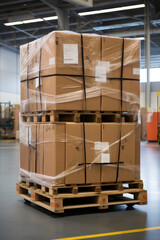 Wall Mural - Stack of Package Boxes on Pallet in storage. Supply Chain Cardboard Boxes, Packaging Stoage. Cargo Shipment Logistics transport.