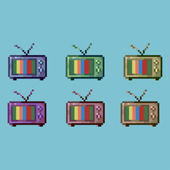 Pixel art sets of television with variation color items asset. simple bits of technology television on pixelated style.8bits perfect for game asset or design asset element for your game design asset