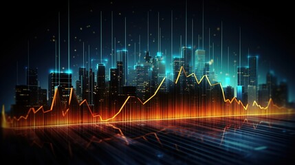 Wall Mural - Digital graph, business growth concept, stock market and trading, and marketing graph that analyzes changes in the stock market to meet marketing goals