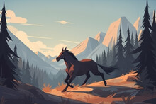 Horse Running Against The Backdrop Of Mountains