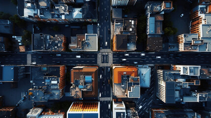 Wall Mural - Top view from a drone capturing a mesmerizing geometric pattern of city streets