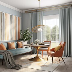 Wall Mural - modern classic stylish living room vibrant color furniture and curtain accent home interior daylight cosy comfort beautiful house background