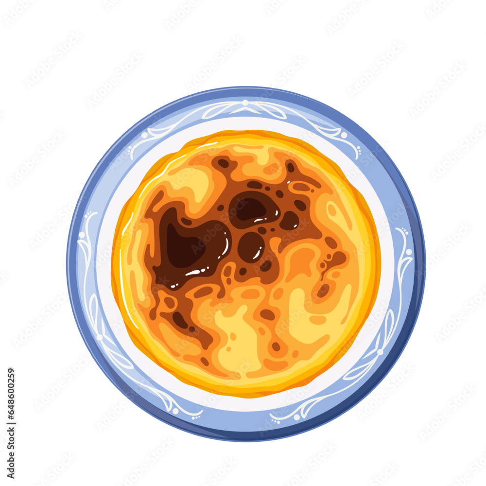 Basque cheesecake on plate, top view vector illustration. Cartoon ...