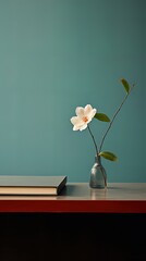 Wall Mural - Flower and book on a minimalist table, generated by AI