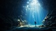 Exploring the ocean's breathtaking blue caves, a diver dives into the underwater world