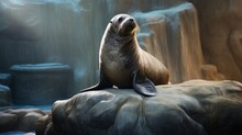 At The Zoo, You'll Find A Seal Perched On A Stone