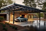 Fototapeta Las - Cut house technology solar carport. Generative AI