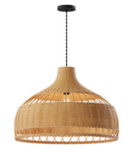 Wicker Shade Lamp Or Rattan Ceiling Lamp With Vintage Electric Light Bulb. Decorative Of Bamboo Ceiling Lamp. Png Transparency