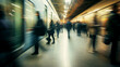 © PETR BABKIN - a crowd of unrecognizable people in the subway during rush hour boards an arriving train. Generative Ai