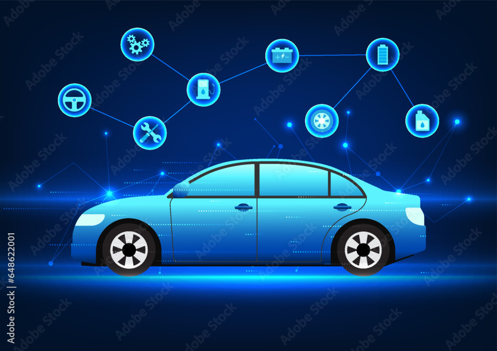 Car technology connected car parts icon It represents a car that is ...