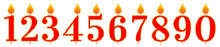 Set Of Red Numbers With Gold Outline Candles For Decorating A Cake For A Birthday, Anniversary, New Year, Vector