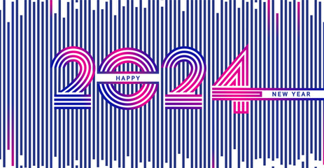 Wall Mural - Modern line banner for 2024 new year.Linear numbers on speed lines background with gradient effect.Minimalistic design,template for flyer,web,cover,calendar,web,presentation,print.Vector illustration.