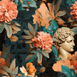 Ancient Greece floral collage repeat pattern