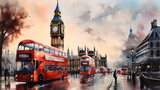 Fototapeta Londyn - watercolor london city best city on the world - Ai generated