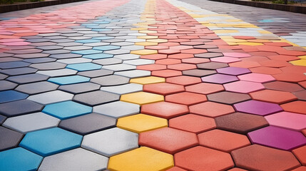 Wall Mural - Selective focus on colorful pedestrian concrete pavers. Arranged according to pattern design. Colorful and attractive to pedestrians.