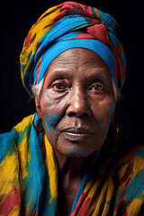 Wall Mural - senior woman with miled make-up grandmother, african woman, fine art studio background.