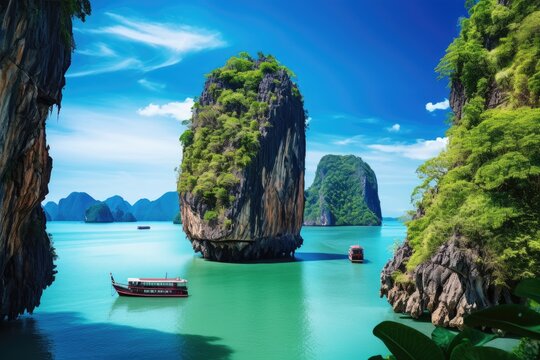 halong bay, vietnam. the island is a tourist attraction. amazed nature scenic landscape james bond i