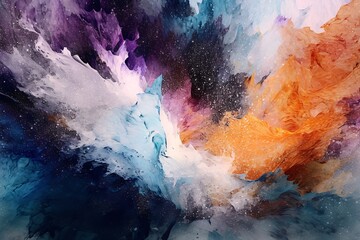 Canvas Print - Watercolor abstract background with red, orange and blue splashes. Abstract background, Colorful ink splash on white background.