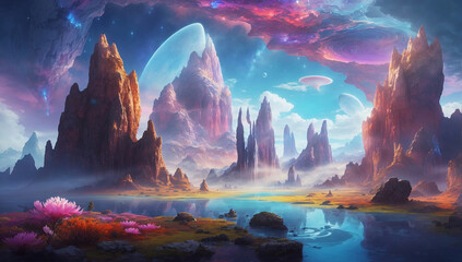 Wall Mural - An image showcasing an enchanting, otherworldly, and breathtaking landscape of a mystical realm - AI Generative