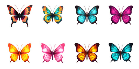 Set of butterflies isolated on transparent background