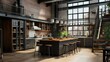 Spacious Industrial-Style Kitchen with Modern Amenities and Open Shelving