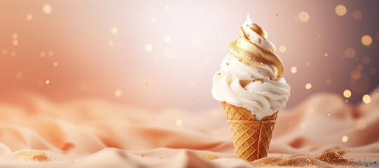 Wall Mural - delicious ice cream on golden background