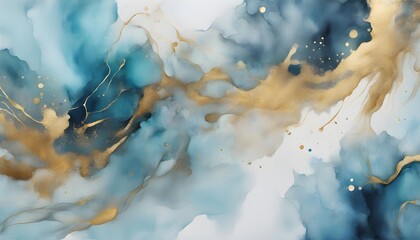 Wall Mural - abstract blue art with gray and gold light blue background with beautiful smudges and stains with go