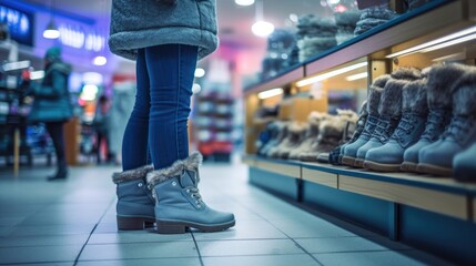 Woman in a shoe shop looking for winter boots