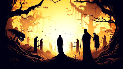 Canvas Print - abstract Halloween background with Death taking the life of innocents