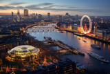 Fototapeta Londyn - Aerial view of Christmas funfair in London