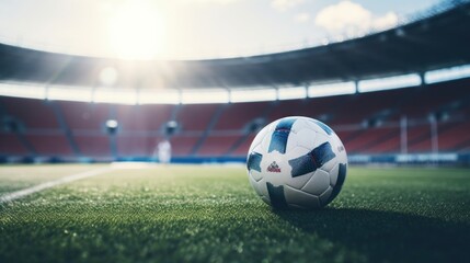 Football, soccer ball in an empty stadium