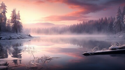 Poster - Sunset over the Frozen River