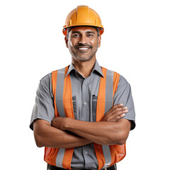 Wall Mural - A portrait photo of a brown male construction worker, isolated on white background