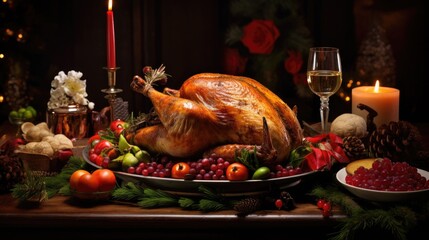 Wall Mural - Roast turkey for Christmas lunch