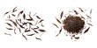 Png Set Closeup of isolated black tea leaves dried on a transparent background