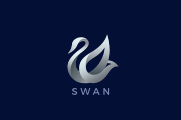 Wall Mural - Swan Logo Bird Luxury Metallic Design Style Vector Template. Elegant Fashion Jewelry Logotype concept icon.