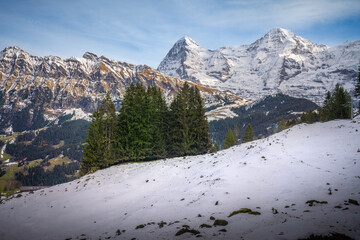 Sticker - Tschuggen, Eiger and Monch Mountains at Swiss Alps - Lauterbrunnen, Switzerland