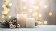 White candles centerpiece with Christmas decors on white table, table setting dinner, Merry Christmas and happy new year 2024, Generative ai