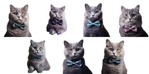 Poster - Png Set Festive vibes captured in a transparent background featuring an elegant bow tied gray cat