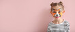 © Pixel-Shot - Funny little girl with face painting on pink background with space for text