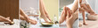 Collage of women undergoing feet massage in spa salon