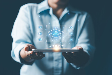 EdTech Education technology distance learning online concept. Online education training and e-learning webinar on internet for personal development and professional qualifications.