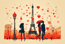 Composite Duotone Basic Pop Art Travel Poster Of Paris, France, The City Of Romance.