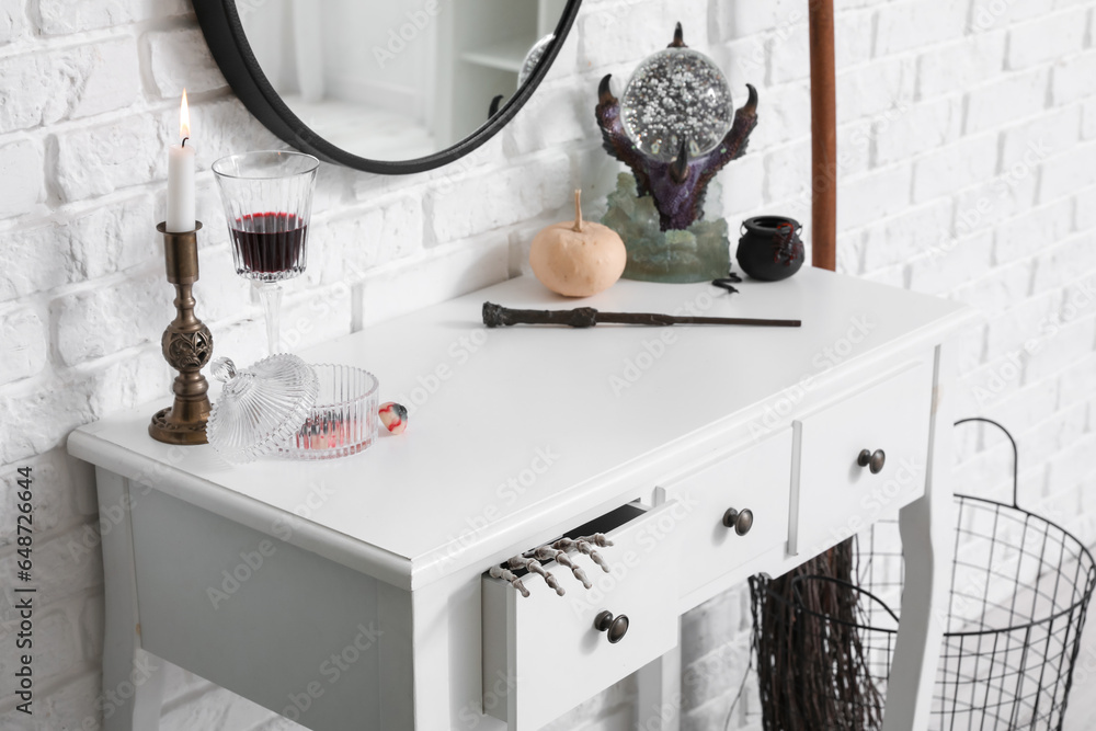 Halloween decor on dressing table in room