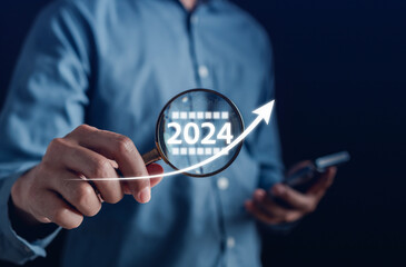 Aufkleber - Goal of Happy Planning and challenge strategy business in New year 2024 with chart graph and countdown merry christmas and happy new year Concept.