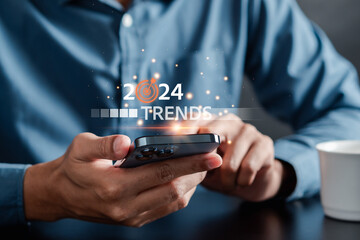 Poster - Starting New year with ambition and trends of 2024 and countdown merry christmas and happy new year, Planning and challenge strategy in new year 2024 Concept.